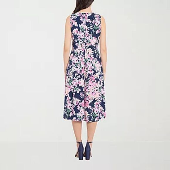NWT London Times London Style Petite Sleeveless Floral Midi Fit + Flare Dress - Picture 4 of 7